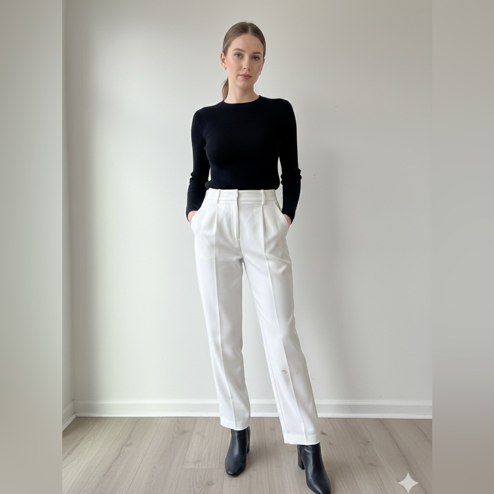 Alice + Olivia White High-Waisted Pleated Trousers - Note Condition
